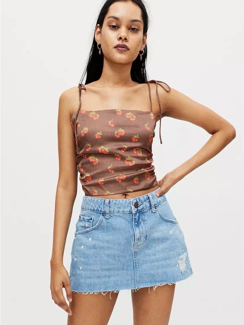 Urban Outfitters Bella Cropped Cami Cherries Top Girlhoodcore size S